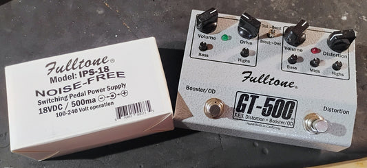 Fulltone GT-500 F.E.T. Distortion OD Booster Pedal Grey Box with New 18v Power Supply